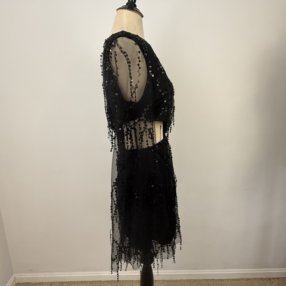 LUCY IN THE SKY Black Sequin One Shoulder Mesh DRESS L HOCO Whimsigoth Vamp Sexy - Picture 15 of 16